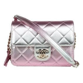 Chanel Mini Flap Bag in Iridescent Pink & Silver Metallic Lambskin