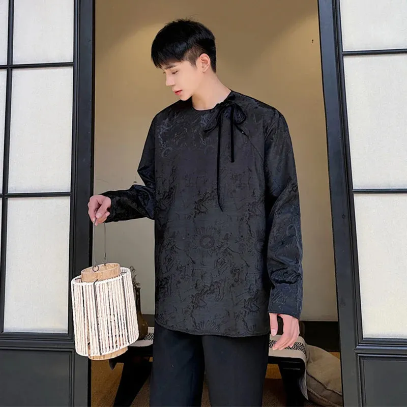 Chinese Style Shirt Round Neck Frog Long Sleeve T-shirt Casual Loose Men's Clothing Tidy Fashion Summer 9C5368