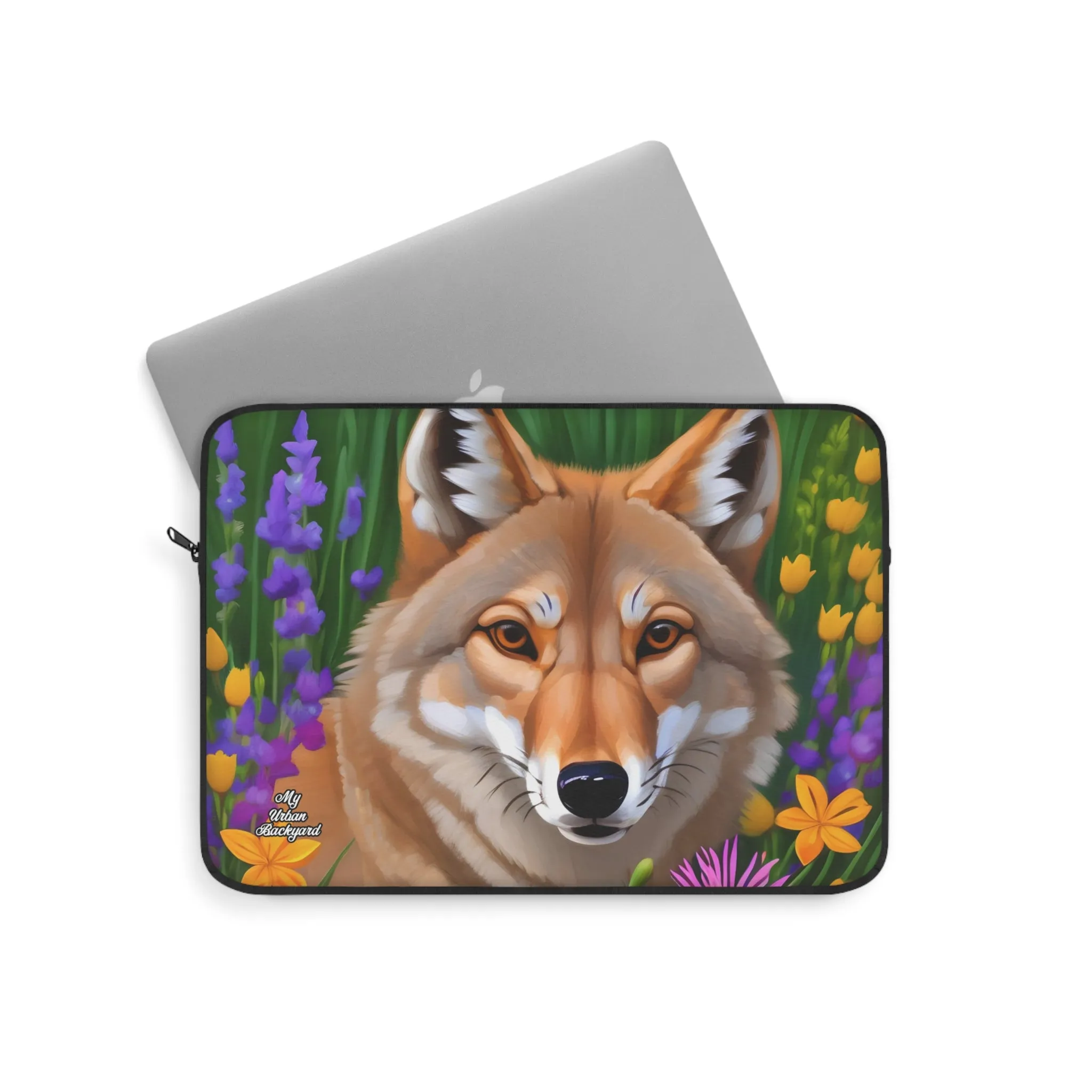 Coyote with Flowers, Laptop Carrying Case, Top Loading Sleeve for School or Work