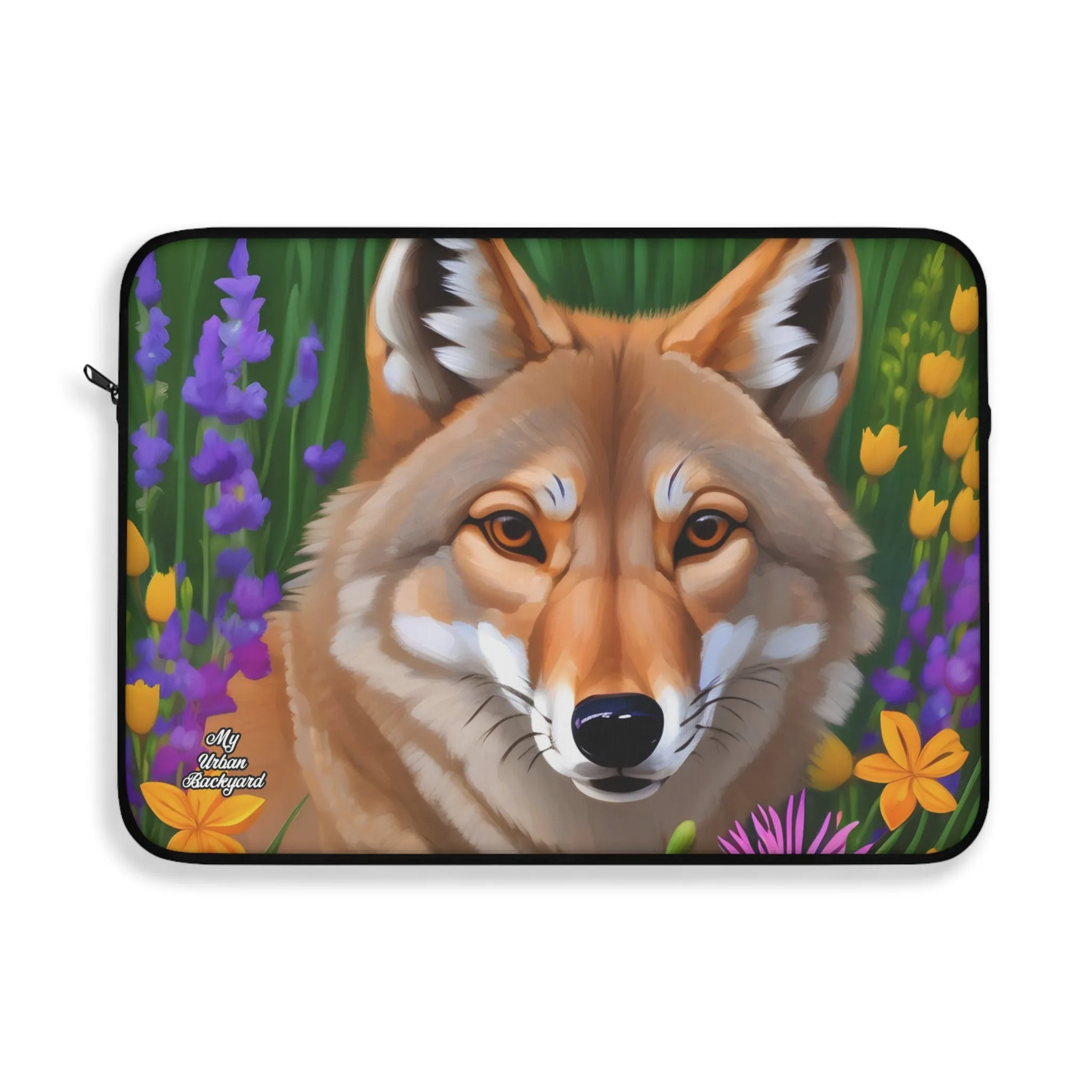 Coyote with Flowers, Laptop Carrying Case, Top Loading Sleeve for School or Work