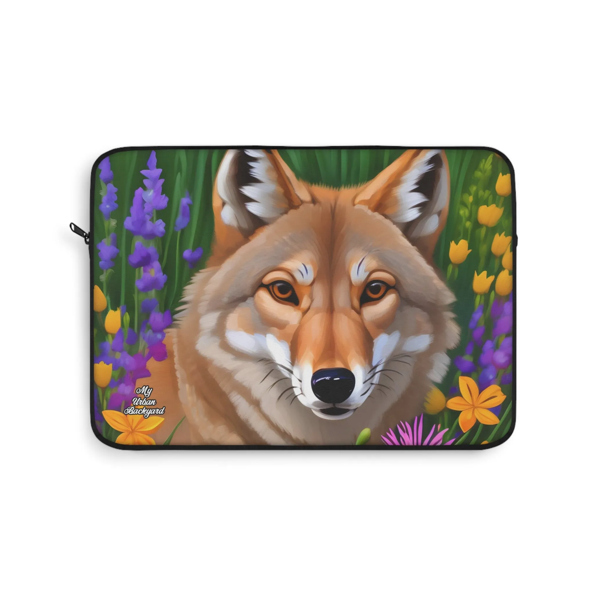 Coyote with Flowers, Laptop Carrying Case, Top Loading Sleeve for School or Work