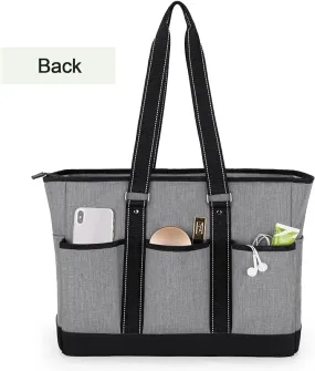 Damero Teacher Tote Bag with Padded Laptop Sleeve, Teacher Work Bag, Teacher Utility Bag with Multiple Pockets for School, Work, Grey