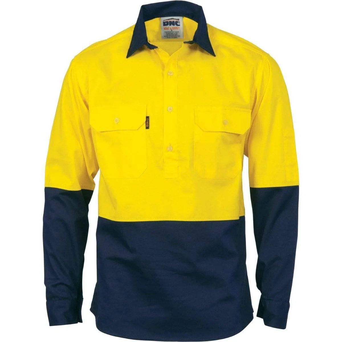 Dnc Workwear Hi-vis 2 Tone Cool-breeze Close Front Long Sleeve Cotton Shirt - 3934