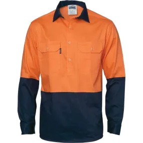 Dnc Workwear Hi-vis 2 Tone Cool-breeze Close Front Long Sleeve Cotton Shirt - 3934