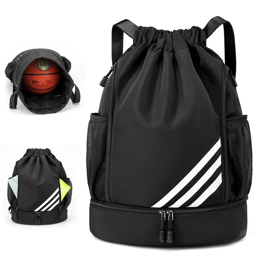 Drawstring Bag for Teens Men Women Gym Sports Double Layer Large Capacity Backpack for Basketball Football