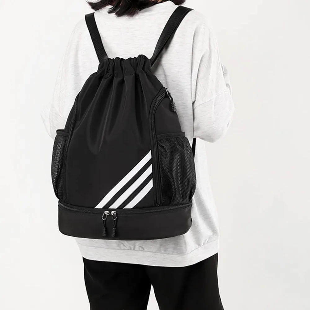 Drawstring Bag for Teens Men Women Gym Sports Double Layer Large Capacity Backpack for Basketball Football