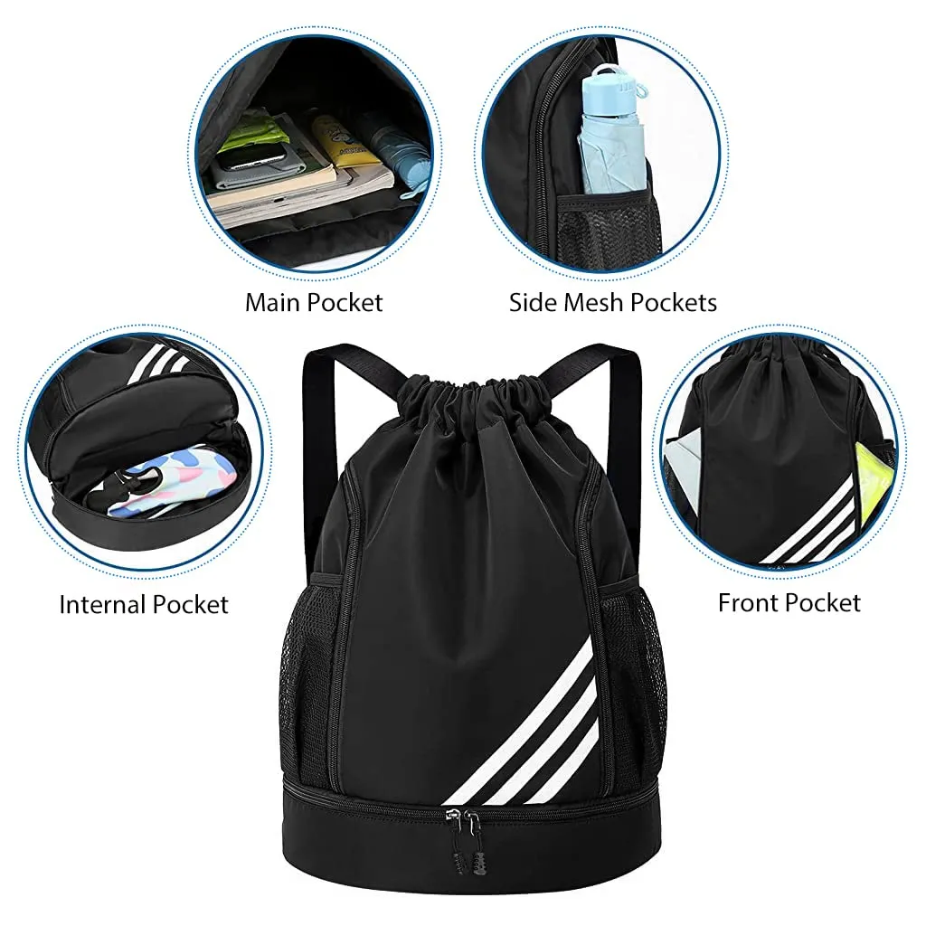 Drawstring Bag for Teens Men Women Gym Sports Double Layer Large Capacity Backpack for Basketball Football