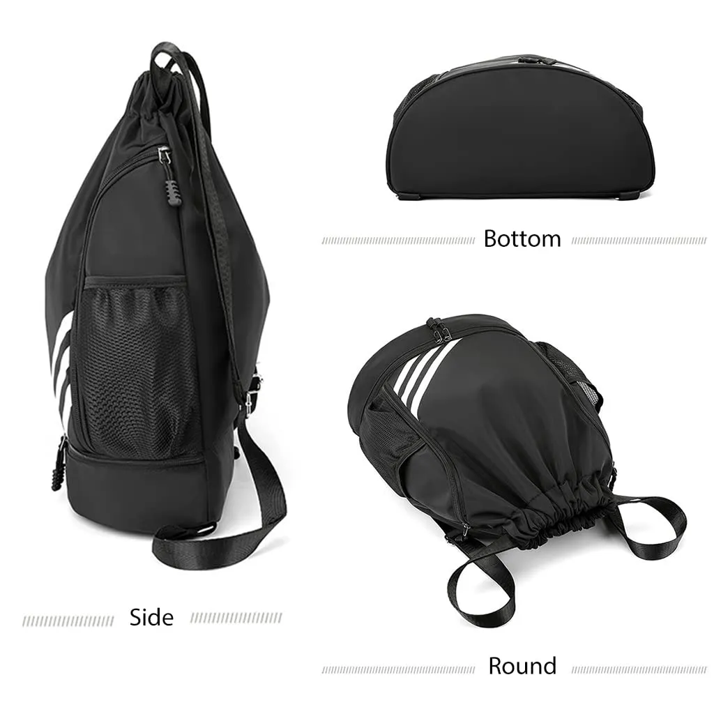 Drawstring Bag for Teens Men Women Gym Sports Double Layer Large Capacity Backpack for Basketball Football