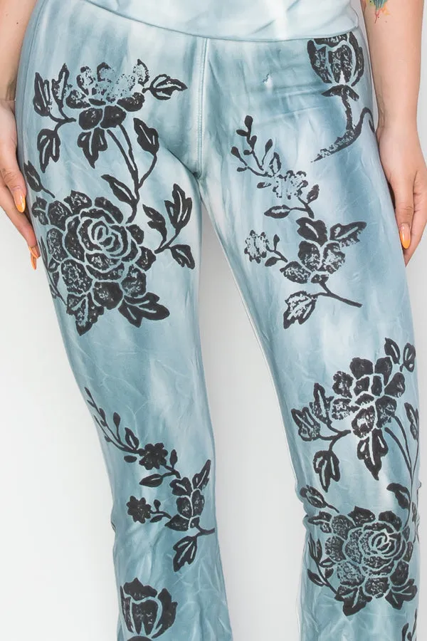 Dyed Stretch Pants with Stamped Design