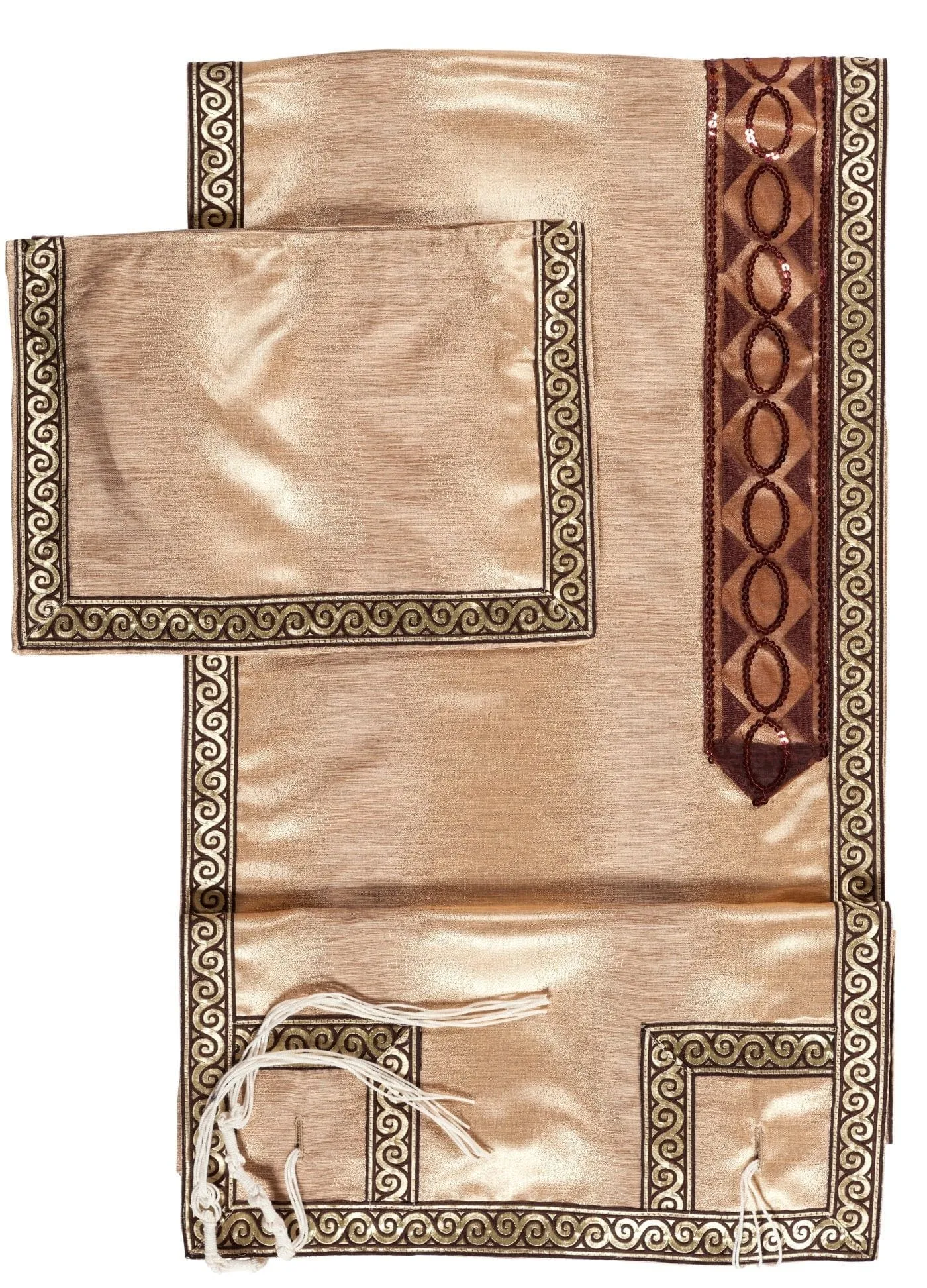 Elegant Majestic Copper Swirl & Sequins Lace Tallit Set with Matching Tallit Bag