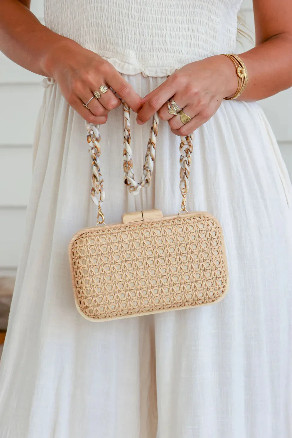 Ember Woven Timber Clutch