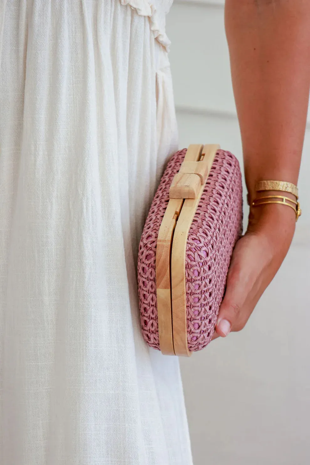 Ember Woven Timber Clutch