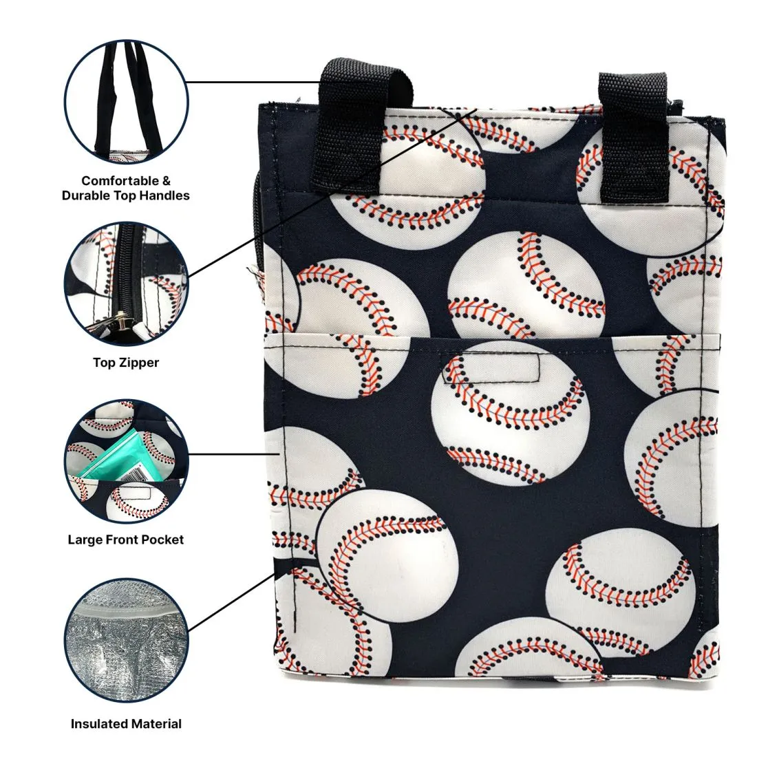 Empire Cove 2 Piece Gift Set Baseball Large Tote Bag Insulated Lunch Bag Cooler