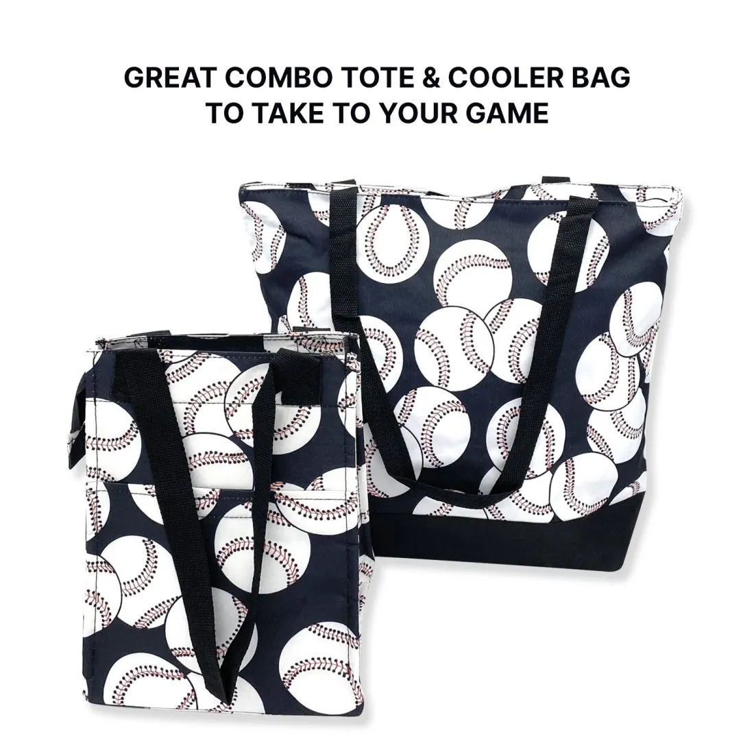 Empire Cove 2 Piece Gift Set Baseball Large Tote Bag Insulated Lunch Bag Cooler