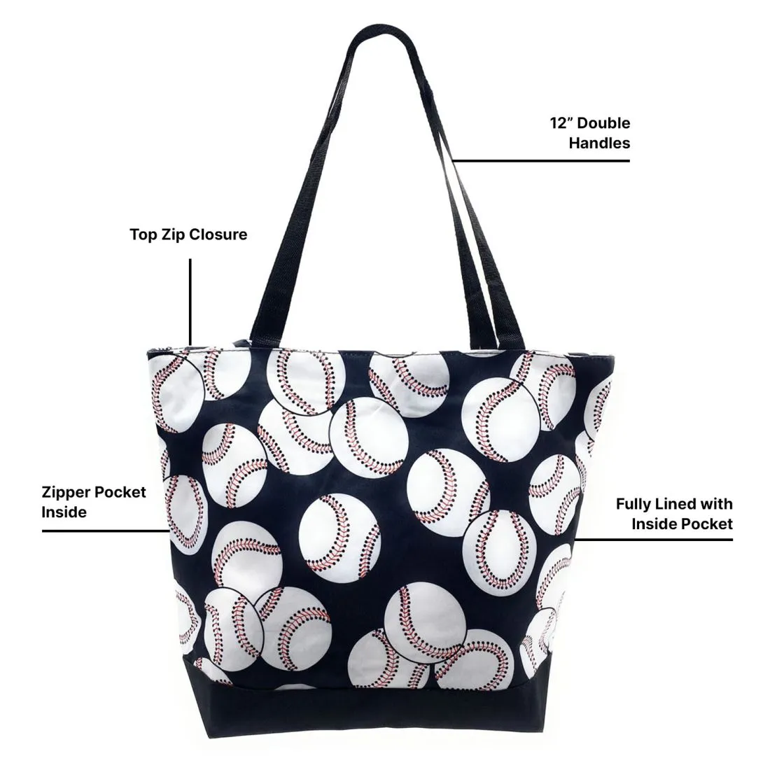 Empire Cove 2 Piece Gift Set Baseball Large Tote Bag Insulated Lunch Bag Cooler