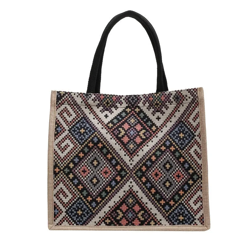 Ethnic Style Geometric Tote Shop School Travel with Style