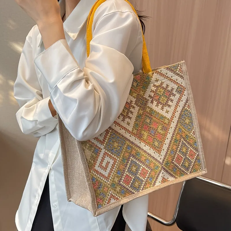 Ethnic Style Geometric Tote Shop School Travel with Style