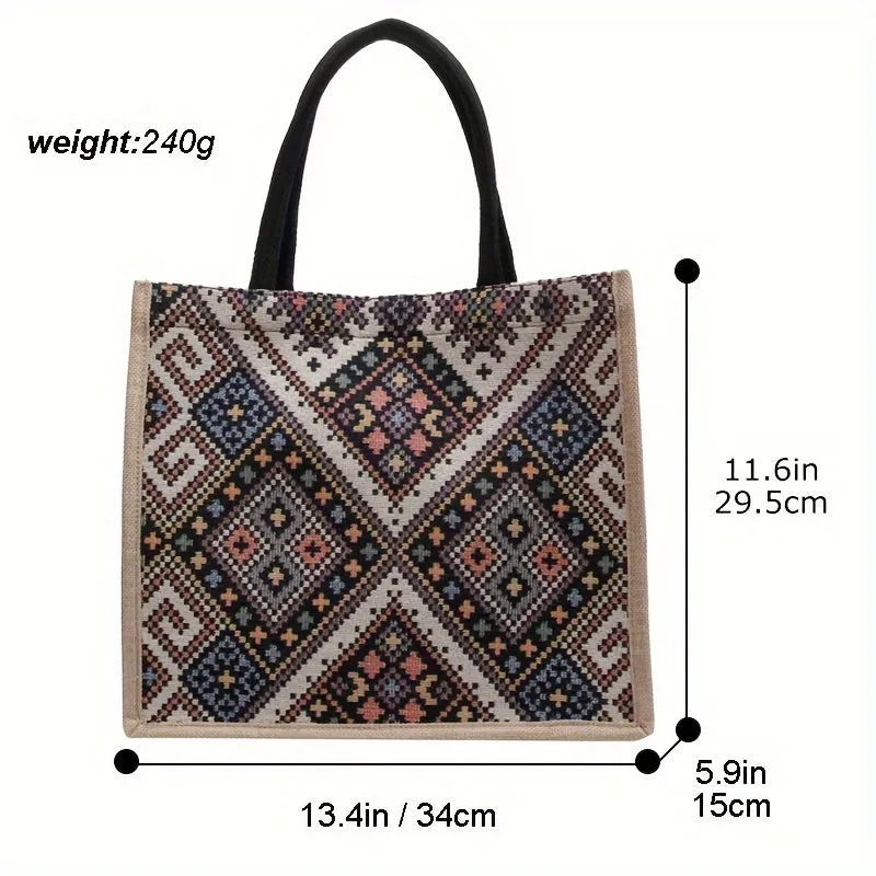 Ethnic Style Geometric Tote Shop School Travel with Style