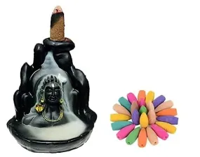 FAIRY FIRST® Smoke Fountain Lord Shiva Adiyogi Statue Cone Incense Holder Showpiece with 10 Free Smoke Backflow for Living Room, Shivratri Saawan Gift.