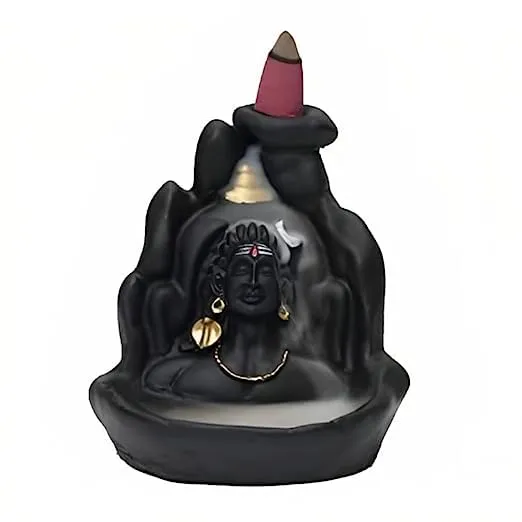 FAIRY FIRST® Smoke Fountain Lord Shiva Adiyogi Statue Cone Incense Holder Showpiece with 10 Free Smoke Backflow for Living Room, Shivratri Saawan Gift.