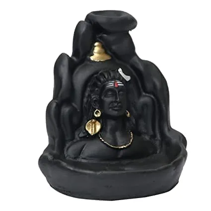 FAIRY FIRST® Smoke Fountain Lord Shiva Adiyogi Statue Cone Incense Holder Showpiece with 10 Free Smoke Backflow for Living Room, Shivratri Saawan Gift.