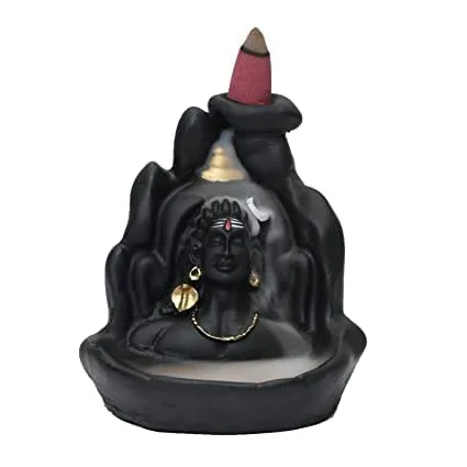 FAIRY FIRST® Smoke Fountain Lord Shiva Adiyogi Statue Cone Incense Holder Showpiece with 10 Free Smoke Backflow for Living Room, Shivratri Saawan Gift.