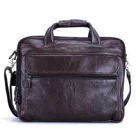 Fashion Genuine Leather Office Handbag Business Casual Men's Travel 17" Laptop Shoulder Bags Tote Briefcase