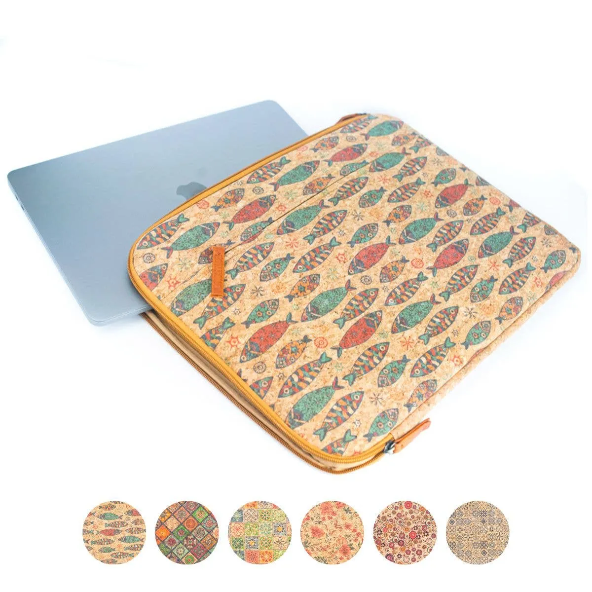 Flash Sale Natural Cork and Printed Notebook Laptop Sleeve - BAGF-074