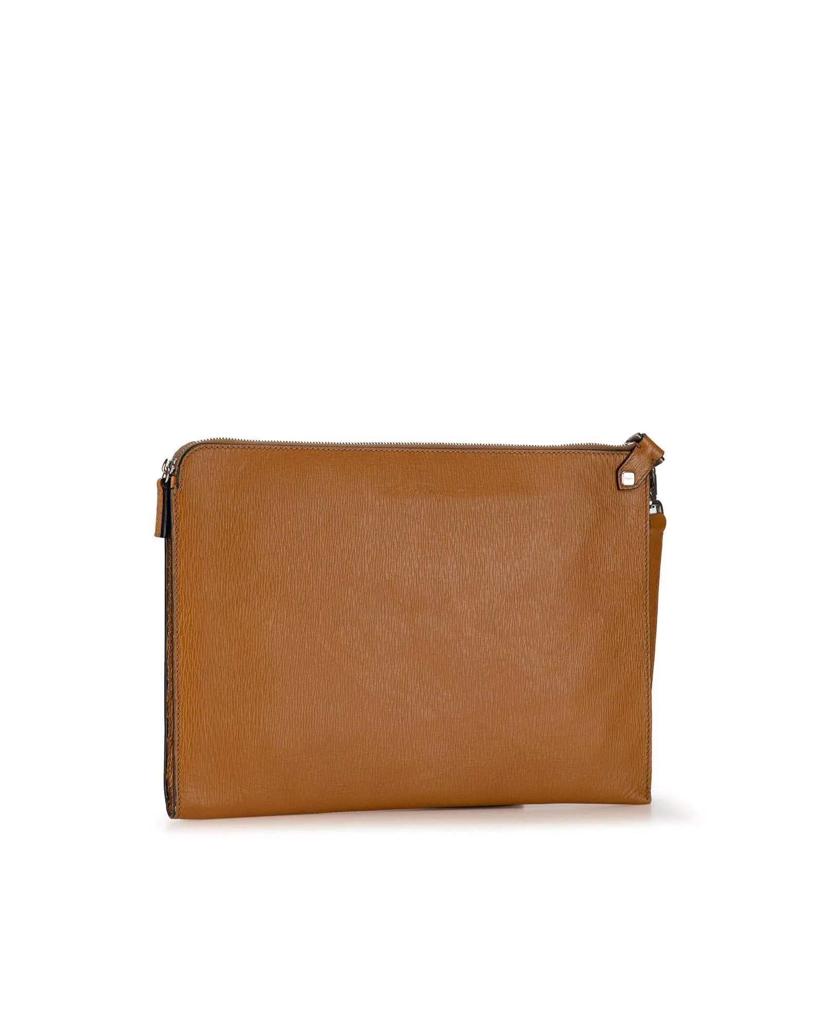 Flat Leather Clutch with Top Zipper Closure