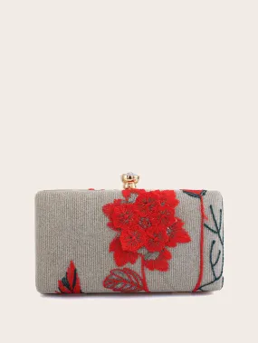 Floral Embroidery Clip Top Box Bag