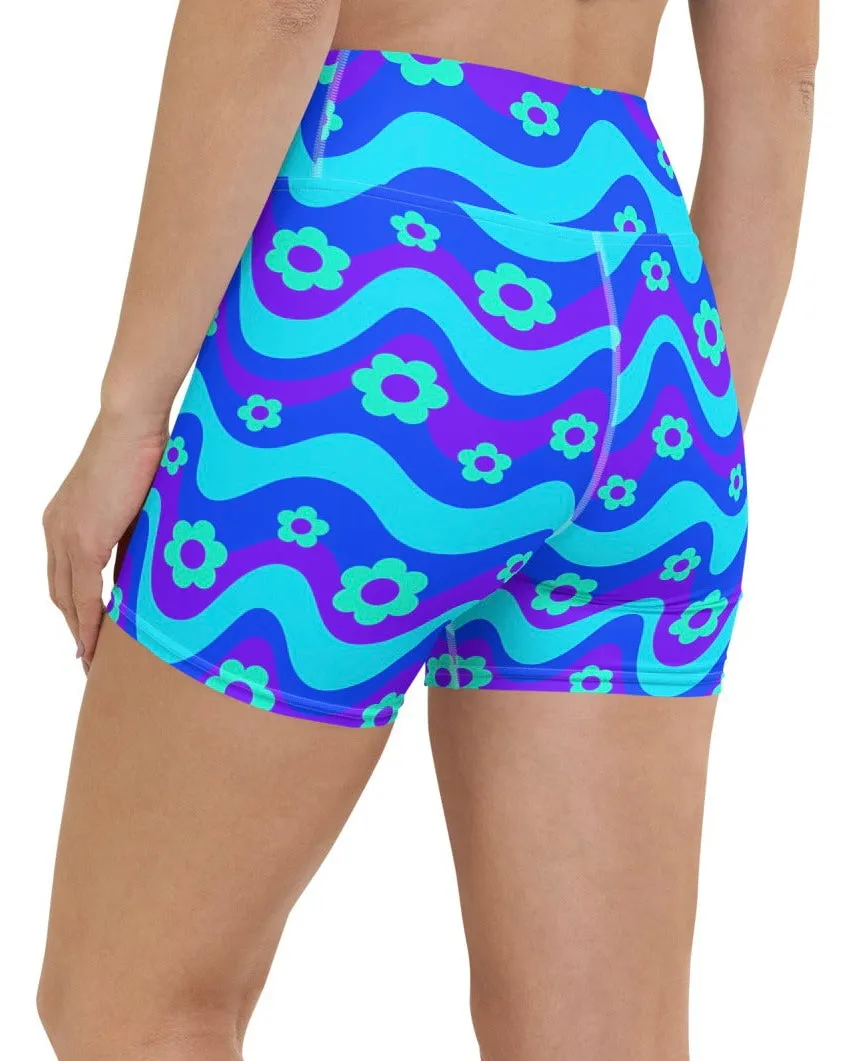 Flower Power Blue Yoga Shorts