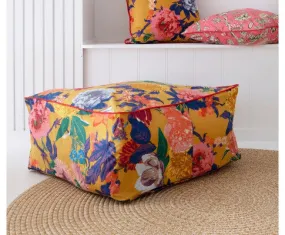 Frida Ottoman Cover Beanbag, Jungle Plants Mexican Painter Art Garden Country Mexico Muertes Ottoman - Mustard Anthro