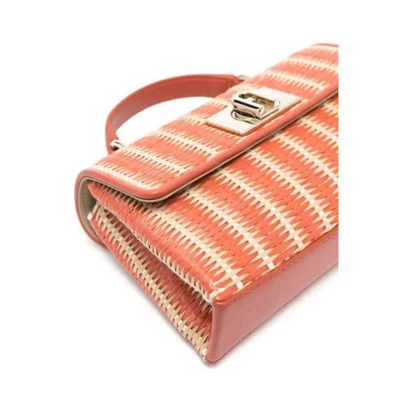 Furla 1927 Mini Crossbody Top Handle Raffia Bag - Orange/Light Beige