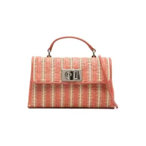 Furla 1927 Mini Crossbody Top Handle Raffia Bag - Orange/Light Beige