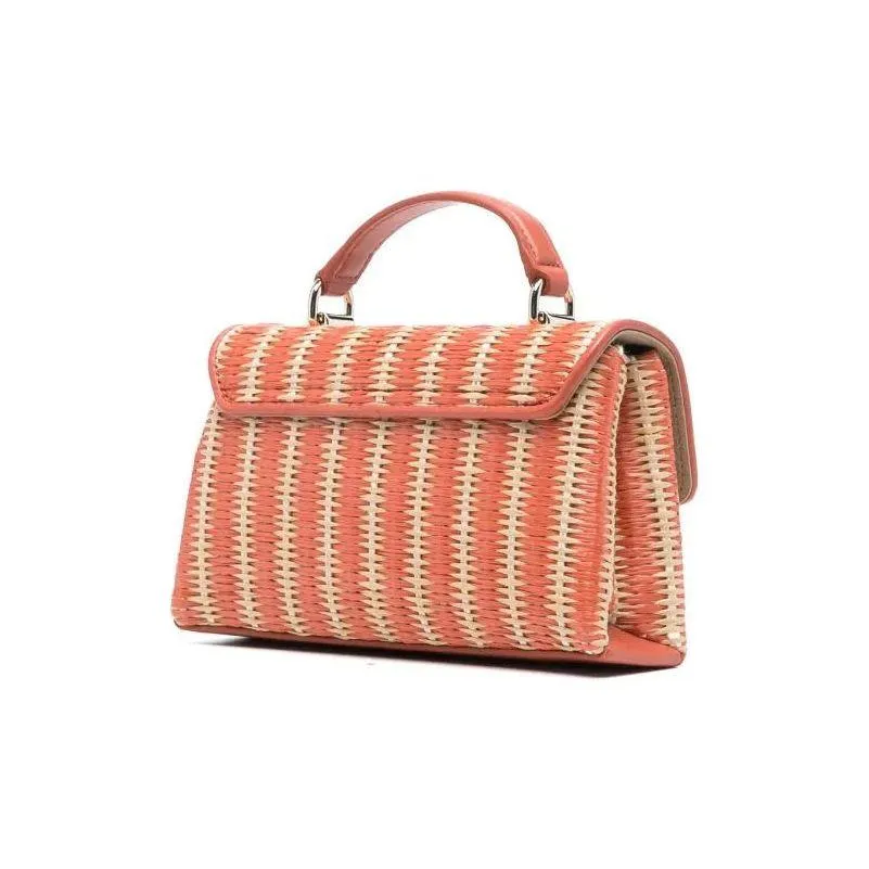 Furla 1927 Mini Crossbody Top Handle Raffia Bag - Orange/Light Beige