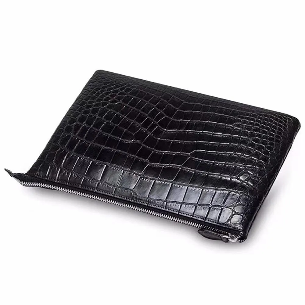 Genuine  Crocodile  Belly Leather Zipper Clutch Bag For Men