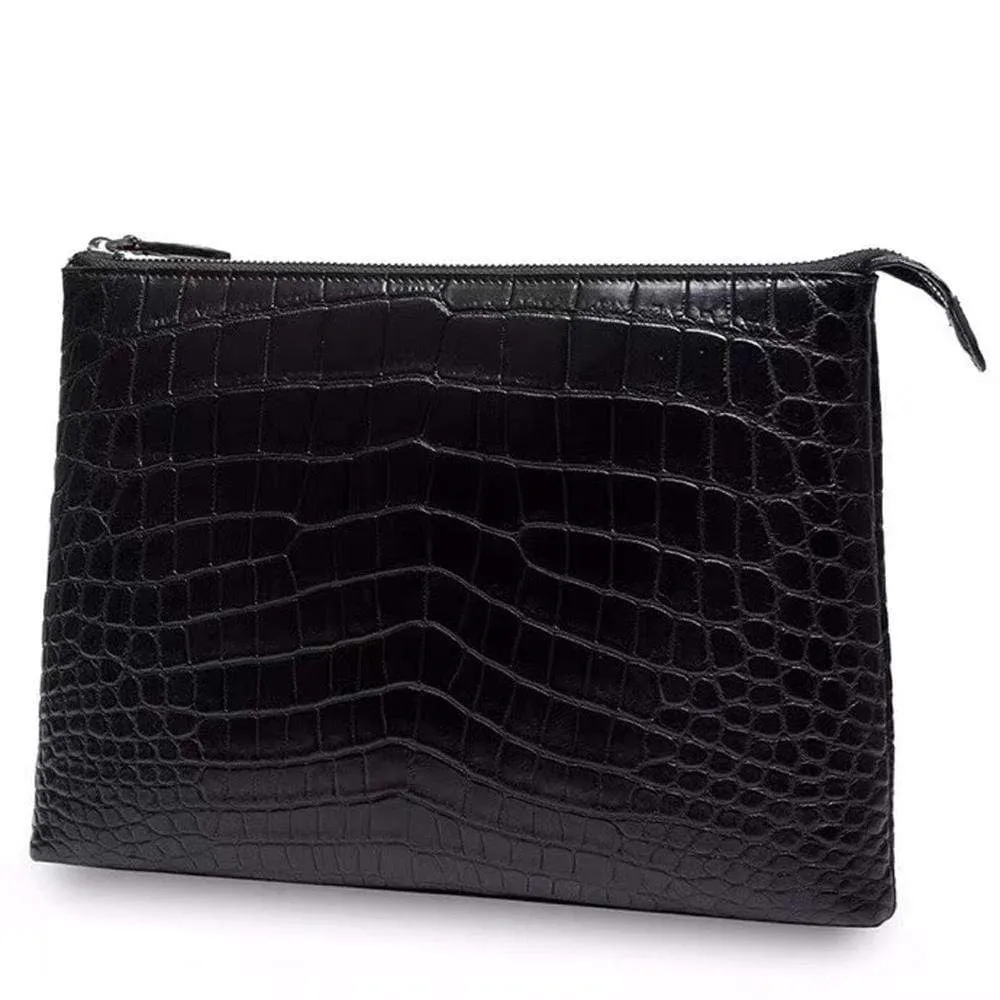 Genuine  Crocodile  Belly Leather Zipper Clutch Bag For Men