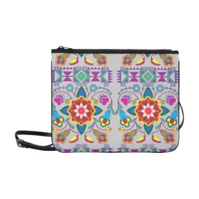 Geometric Floral Winter-Gray Slim Clutch Bag