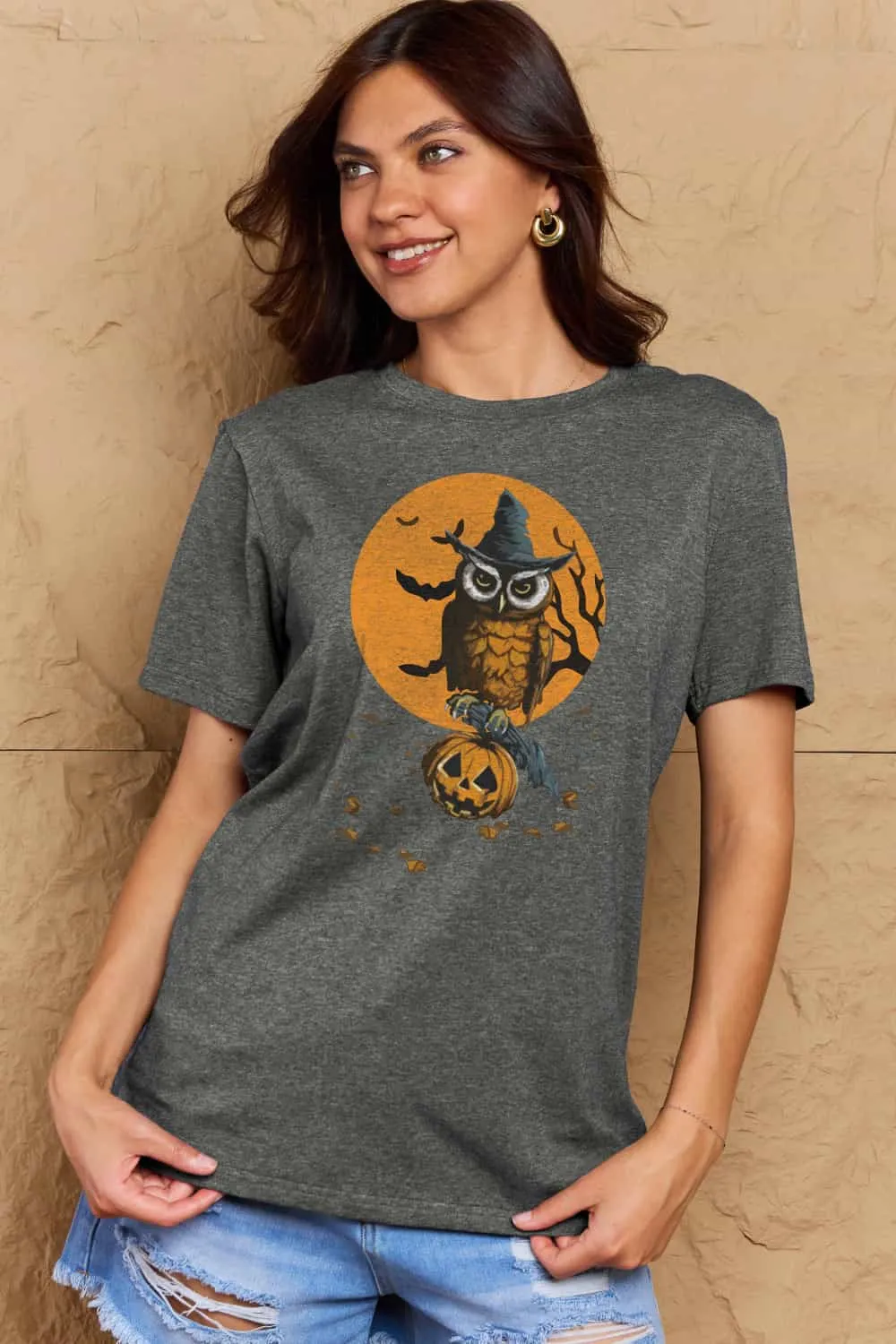 Halloween Theme Graphic Cotton T-Shirt