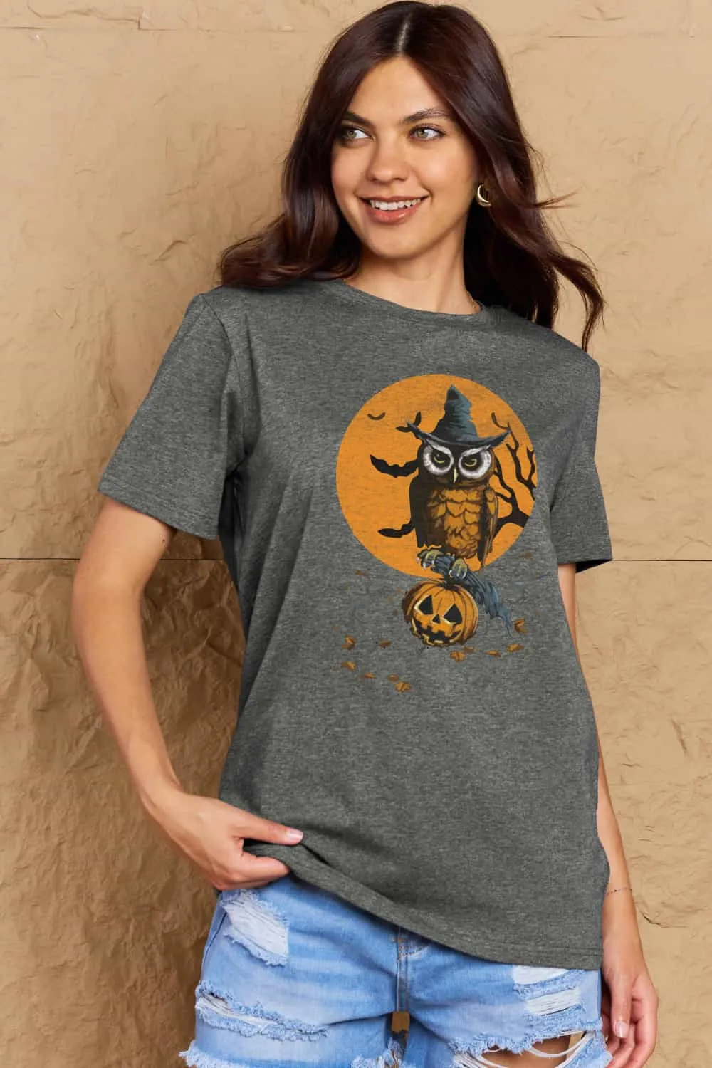 Halloween Theme Graphic Cotton T-Shirt