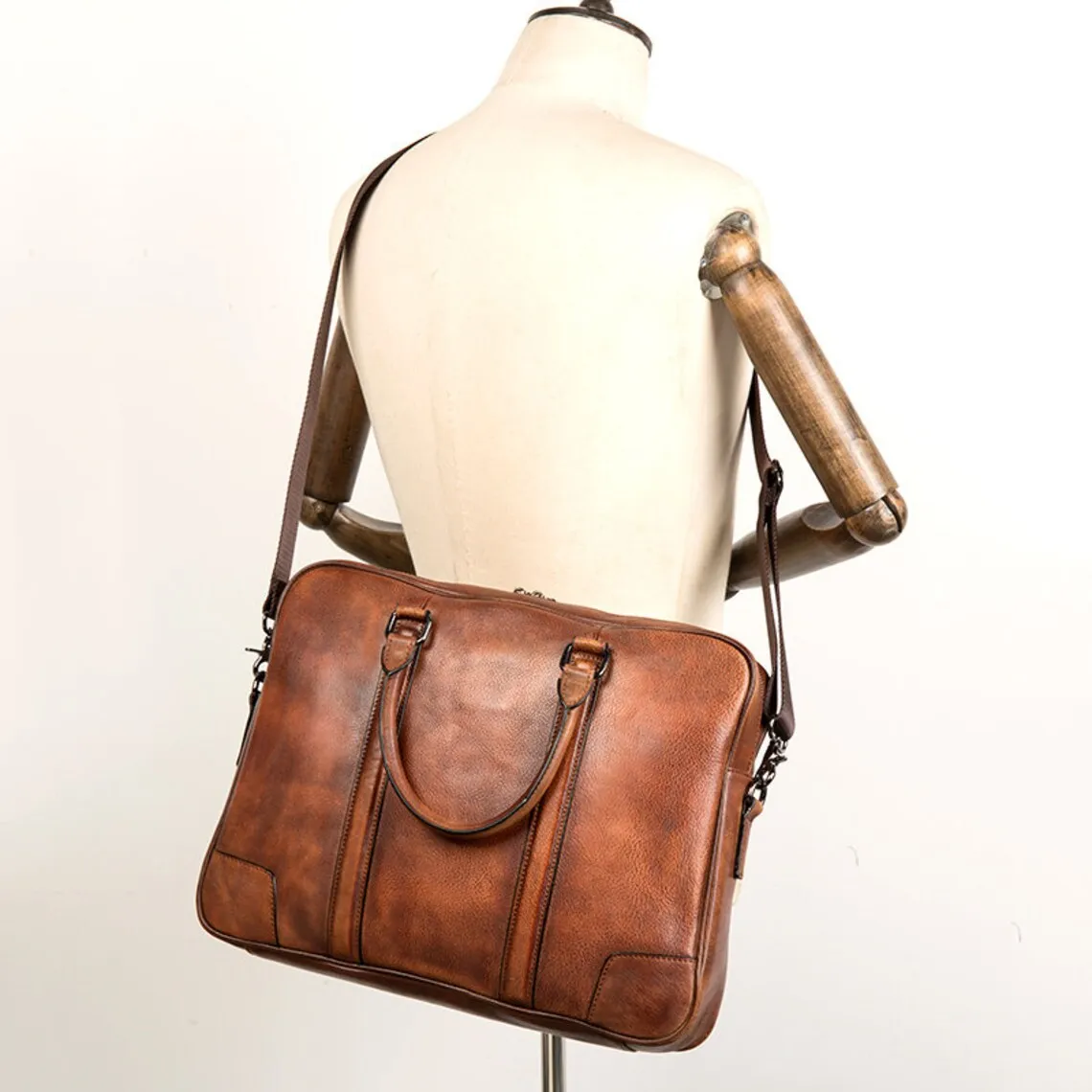 Handcrafted Full Grain Leather Briefcase Laptop Bag for Men