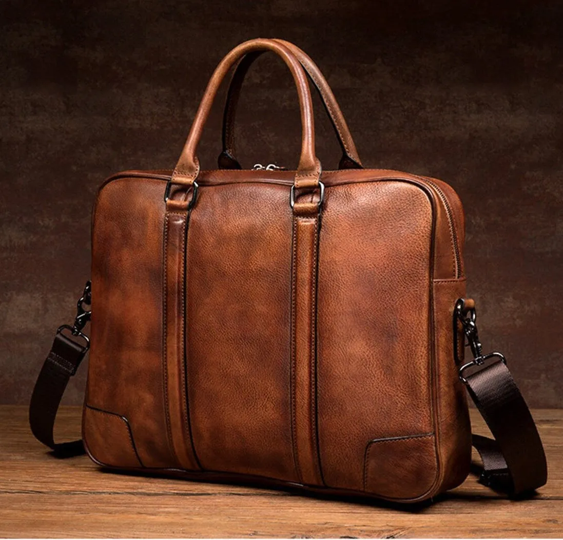 Handcrafted Full Grain Leather Briefcase Laptop Bag for Men