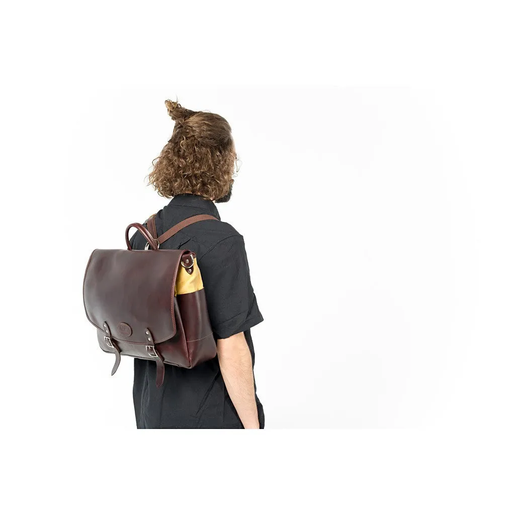 Handmade Leather and Canvas Messenger/Backpack in Dark Brown