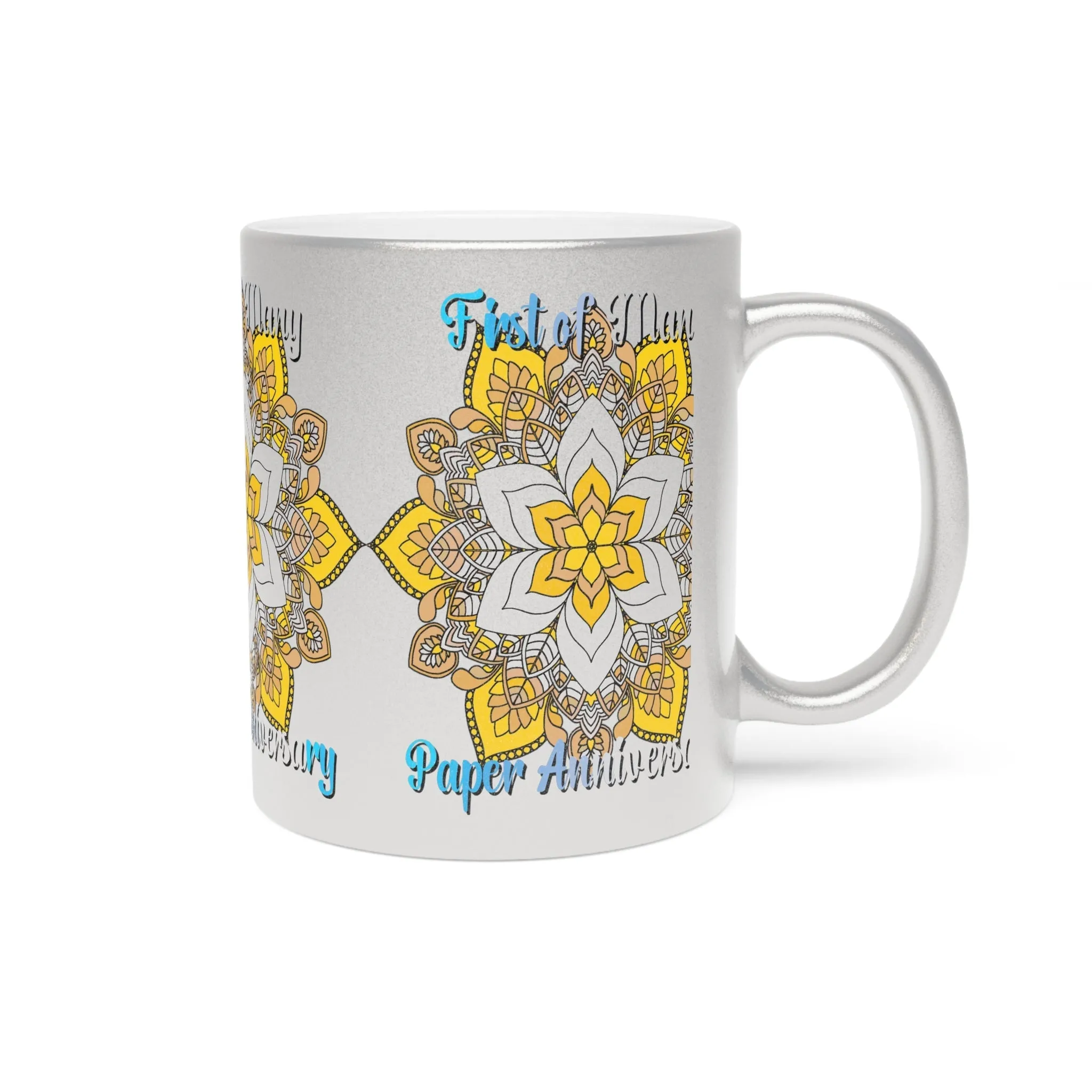 Handmade Mandala Metallic Mug - First Year Anniversary Gift