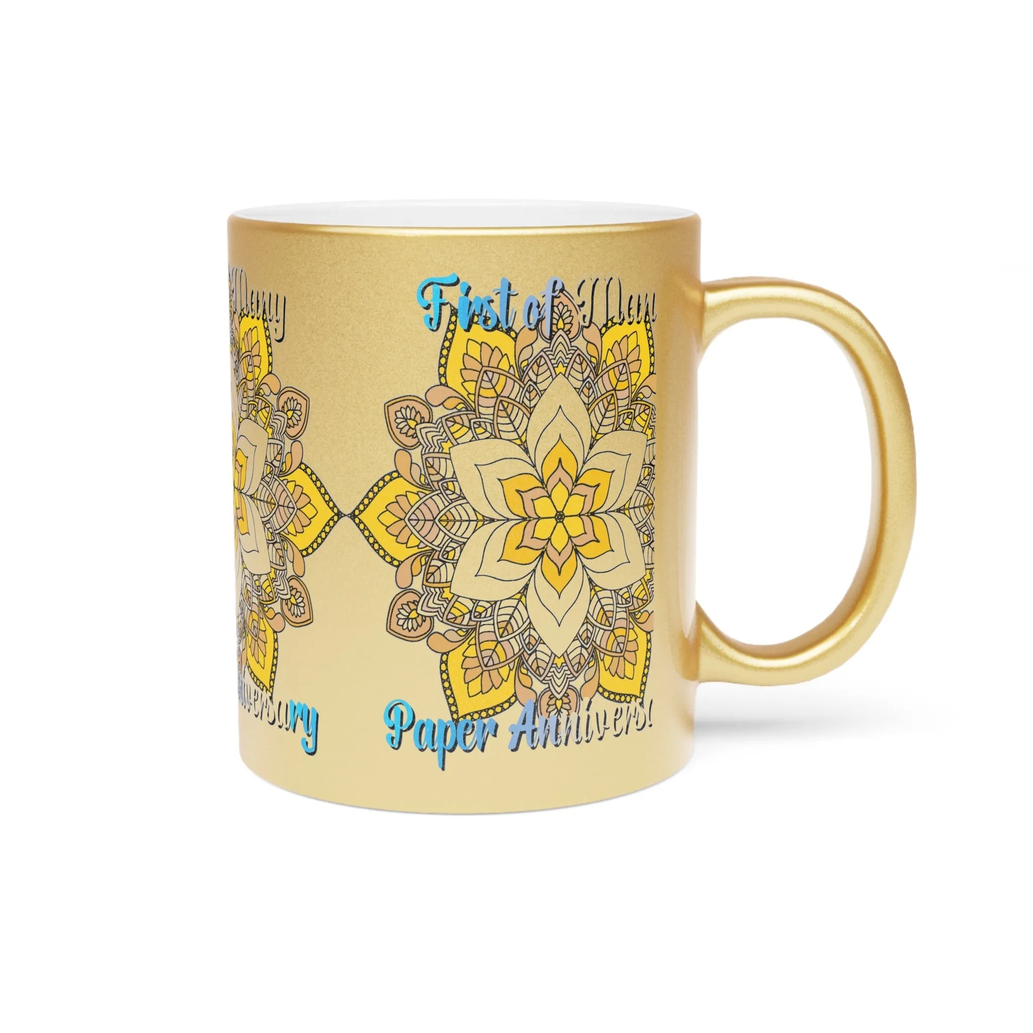 Handmade Mandala Metallic Mug - First Year Anniversary Gift