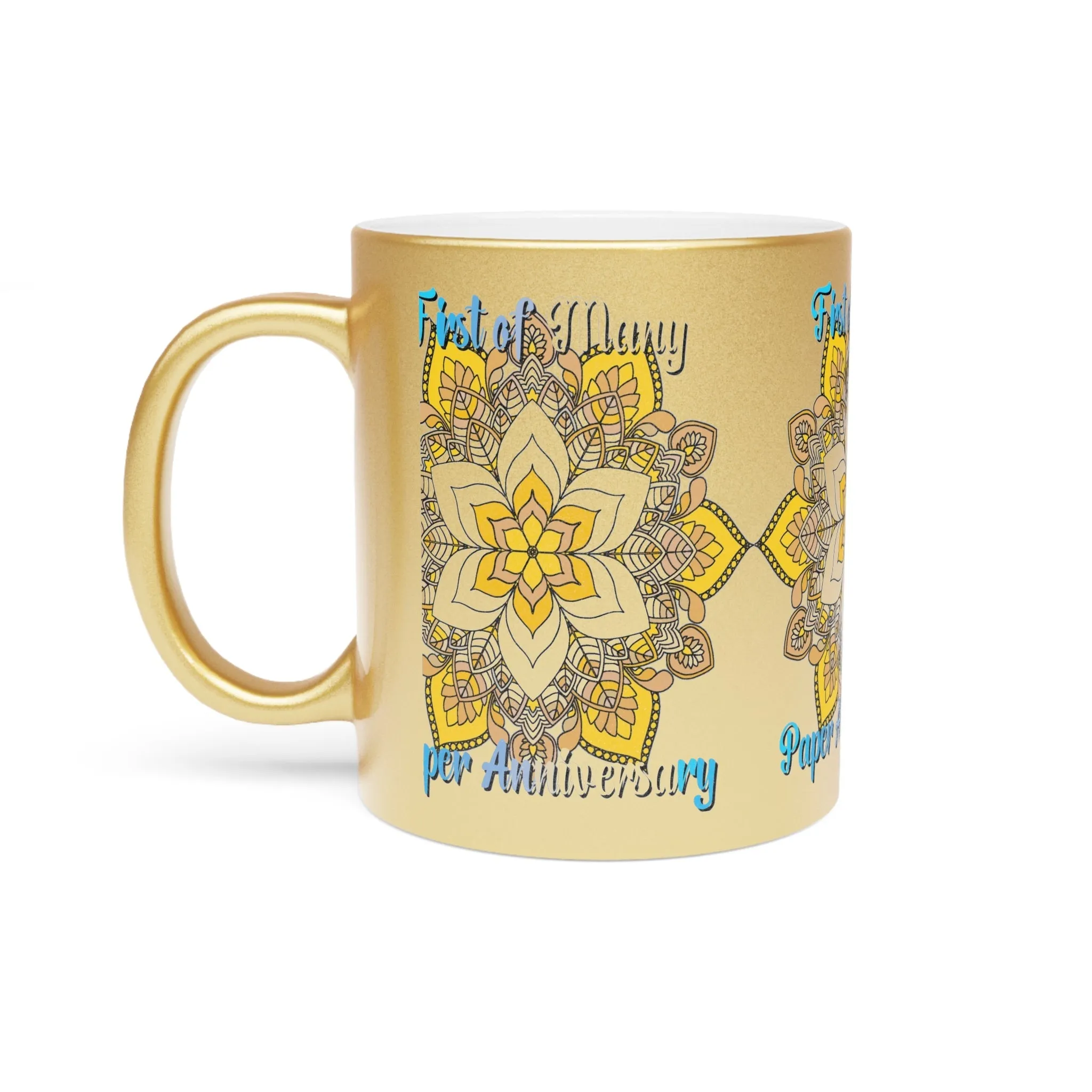 Handmade Mandala Metallic Mug - First Year Anniversary Gift