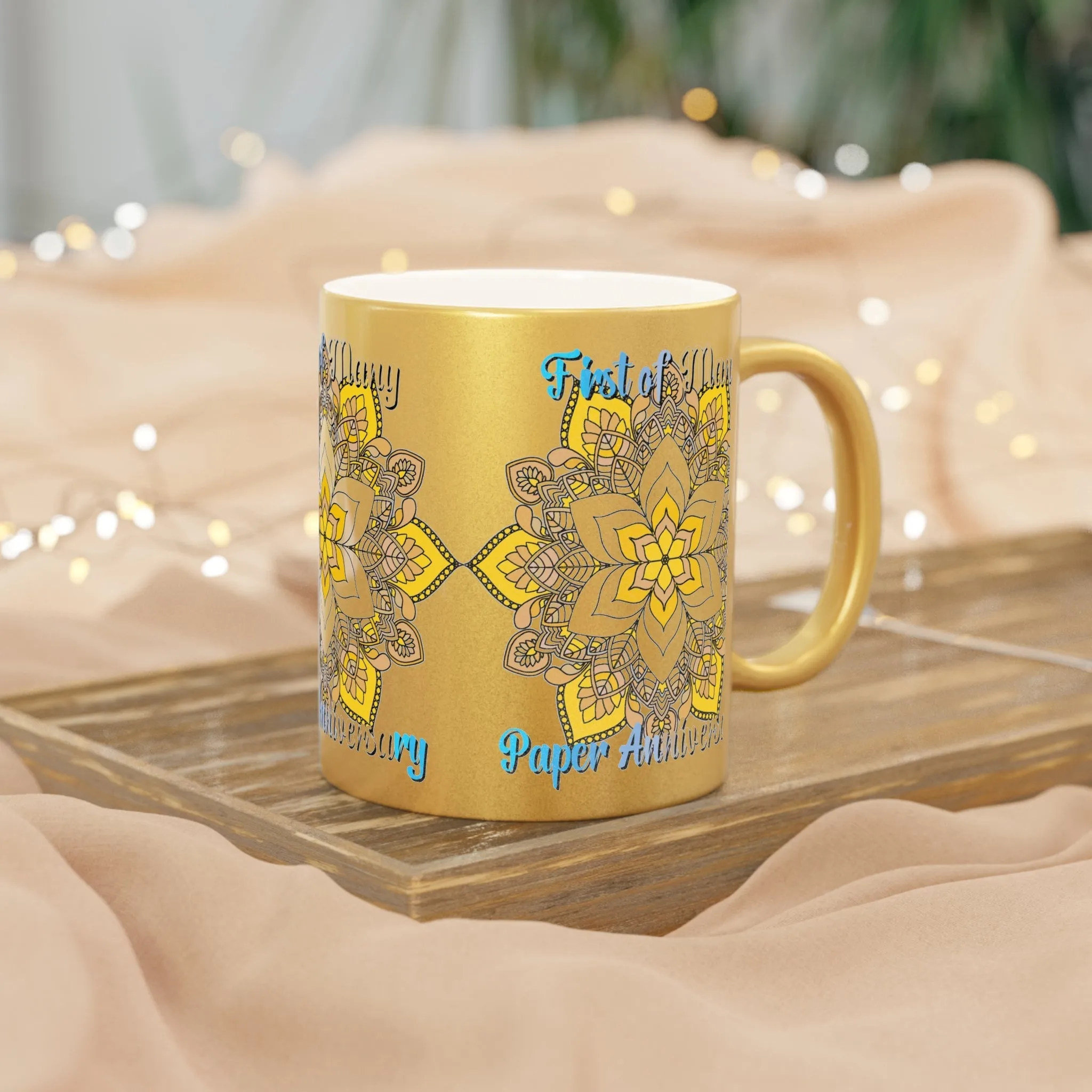 Handmade Mandala Metallic Mug - First Year Anniversary Gift