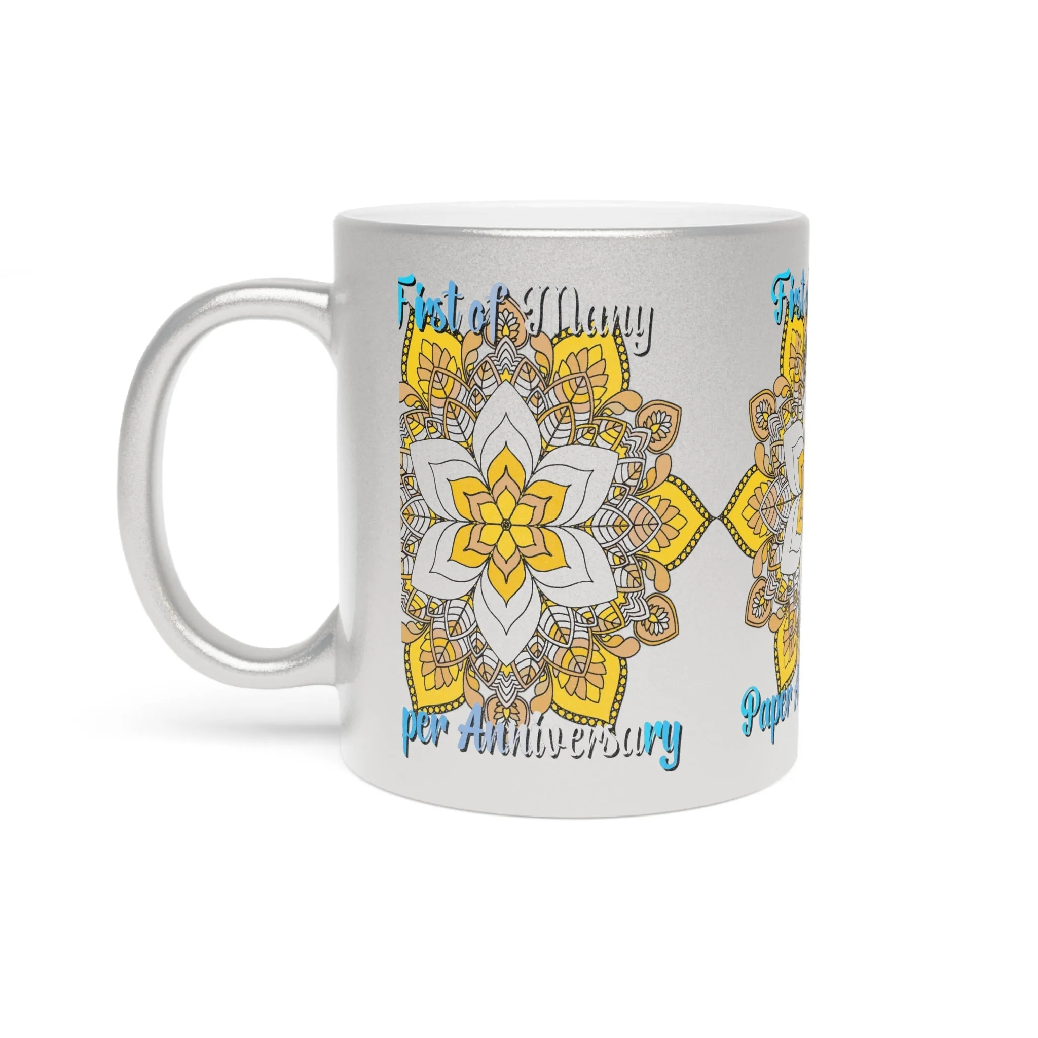 Handmade Mandala Metallic Mug - First Year Anniversary Gift