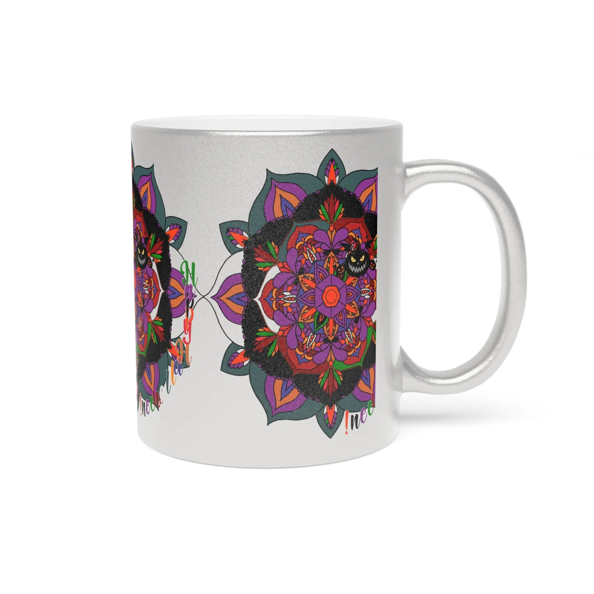 Handmade Mandala Metallic Mug - Pumpkin Mandala Design - Silver and Gold