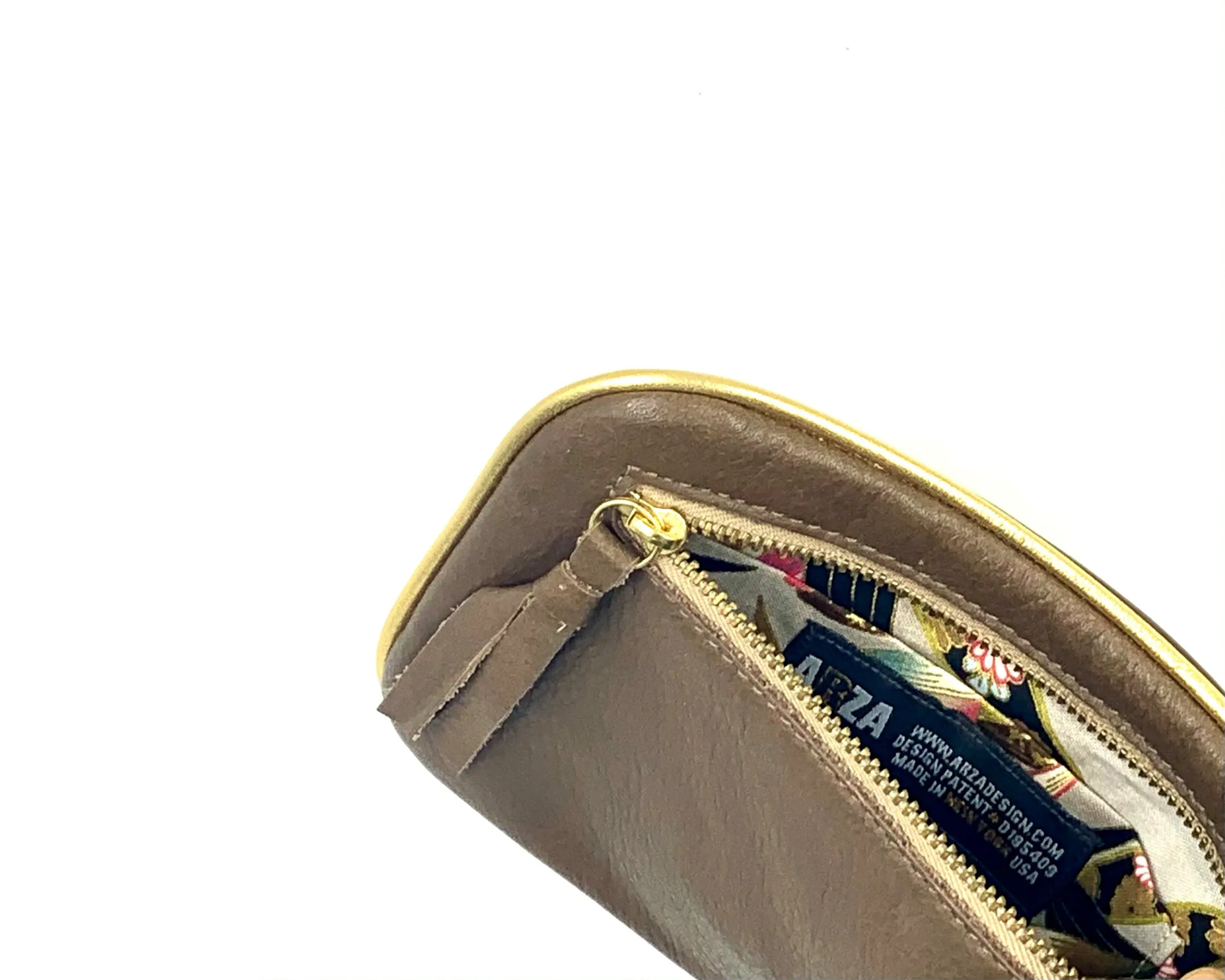 Hands-Free Bracelet Wallet in Taupe with Gold Ring